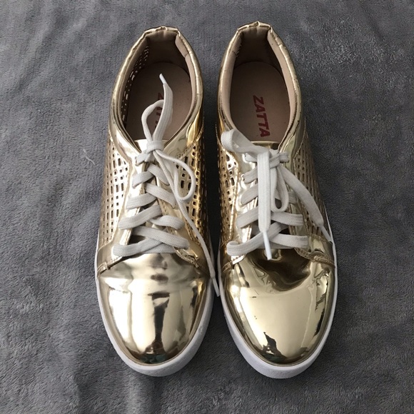gold color sneakers